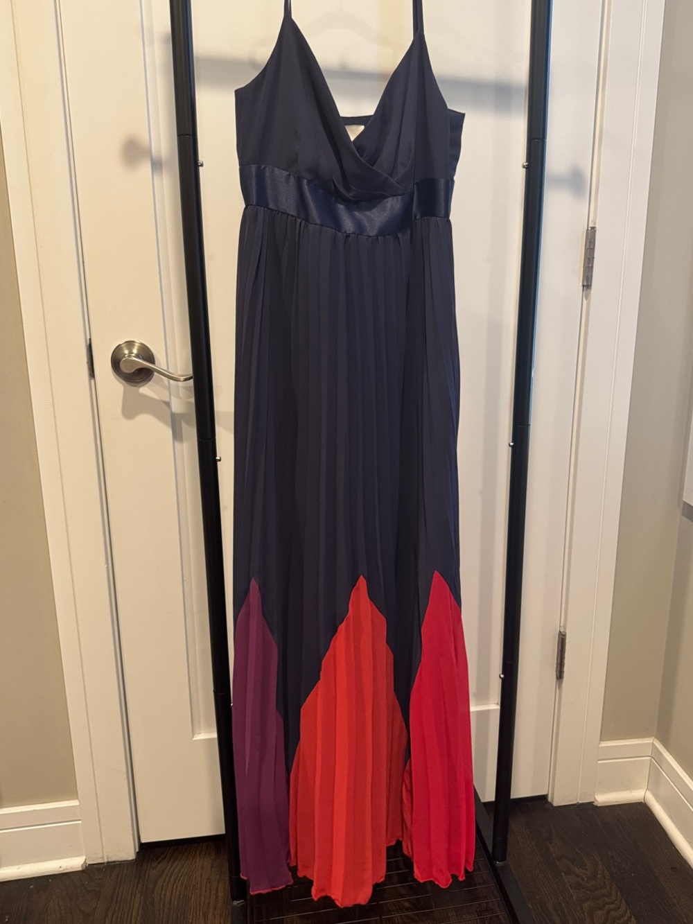 Beautiful Max & Cleo Navy Maxi Dress with Purple and Red Panels NWOT size 0